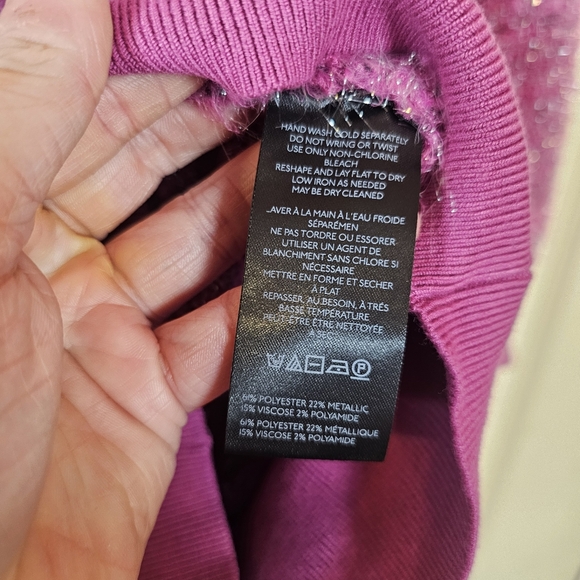 Maeve Anthro Violetta Tinsel Short Sleeve Pullover Sweater Open Back Mock Neck - Picture 4 of 8